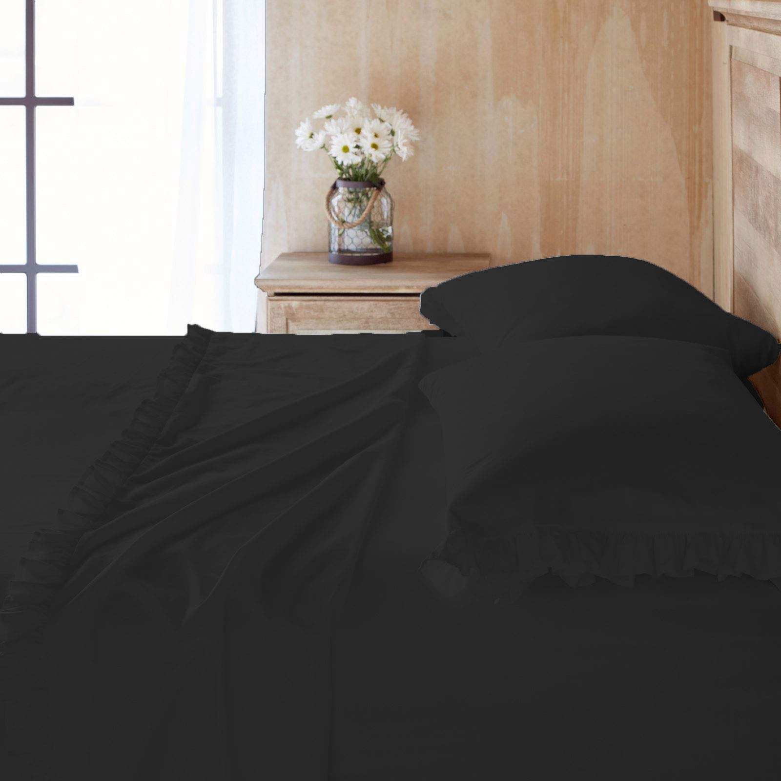 Drap plat coton égyptien 600 fils lit emperor drap noir volant
