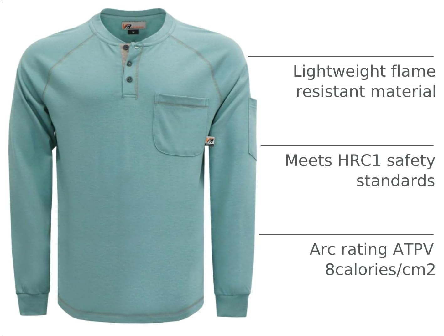VATRENUS Men's FR T-Shirts 5.5oz Henley Reinforced Stitching Tee CAT2 100%C image 4