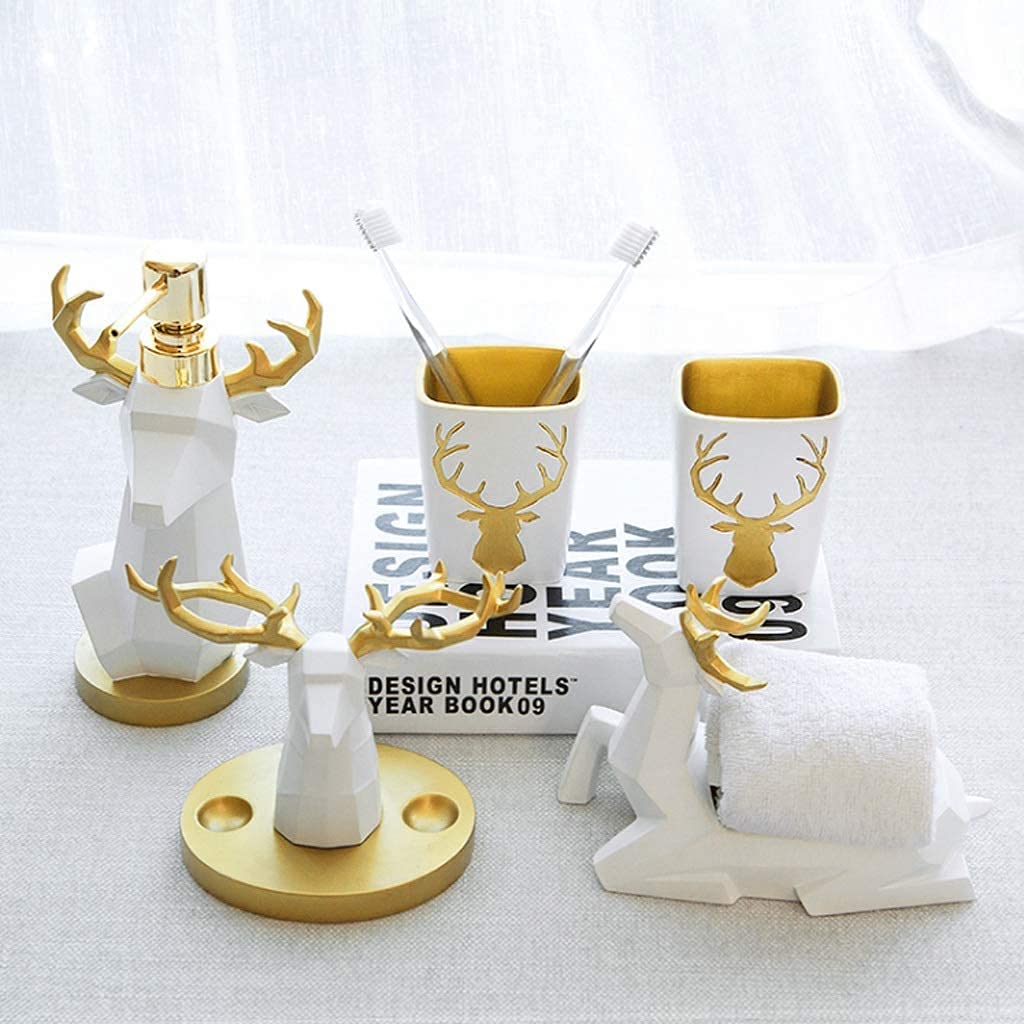 Accesorios De Baño Accesorios De Baño De Resina, Juego De Baño De 5 Piezas, Juego De Soporte para Cepillo De Dientes, Vaso, Jabonera, Juego De Dispensador De Jabón Set De Baño Accesorios