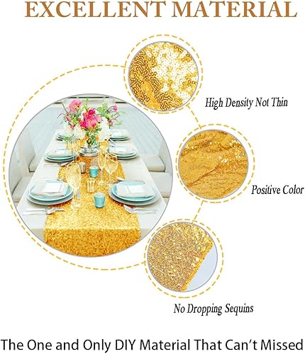 Miniatura 5 de Paquete de 10 caminos de mesa dorados de lentejuelas para decoración del hogar, camino de mesa de 12 x 108 pulgadas, suministros de fiesta de
