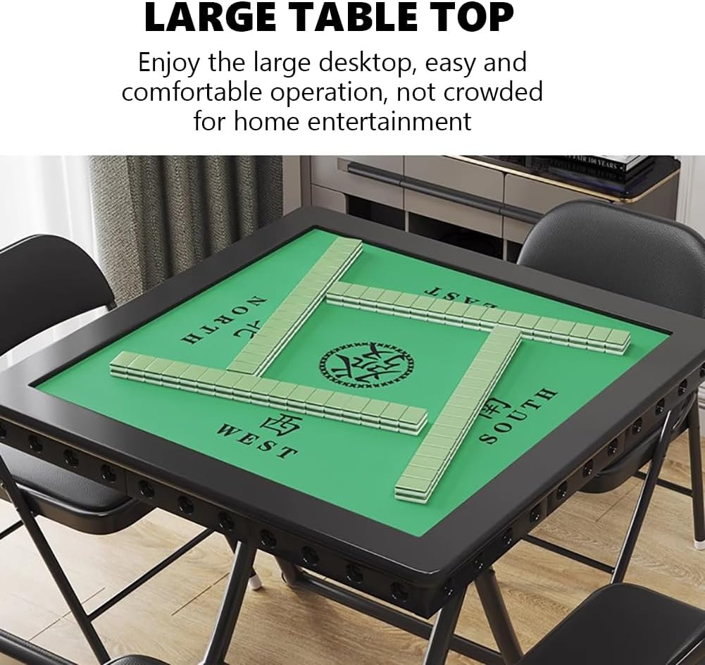 Foldable Mahjong Table for 4 Players, Black Poker Donimo Card Game Mahjong/Poker/Domino Table, Folding Wooden Legs Dining Wear-Resistant Nylon Desktop
