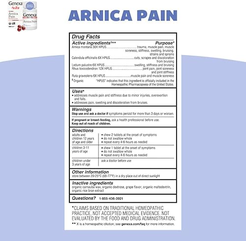 Miniatura 8 de Genexa Paquete de alivio del dolor para adultos  Cápsulas de acetaminofeno de 500 mg + masticables de árnica homeopática  Alivio rápido para dolor