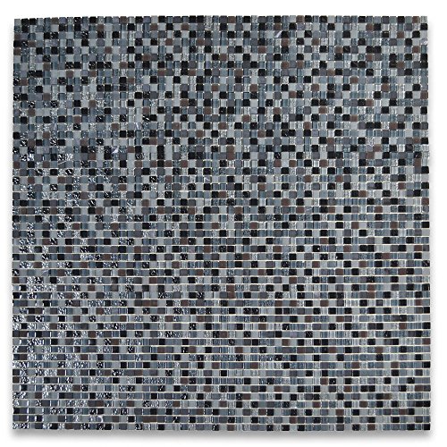 Stone Center Online Brown Grey Light Blue Glass Mix Nero Marquina Marble 5/8 Square Mosaic Tile Kitchen Bath Wall Floor Backsplash Shower (1 Sheet) #TOP1