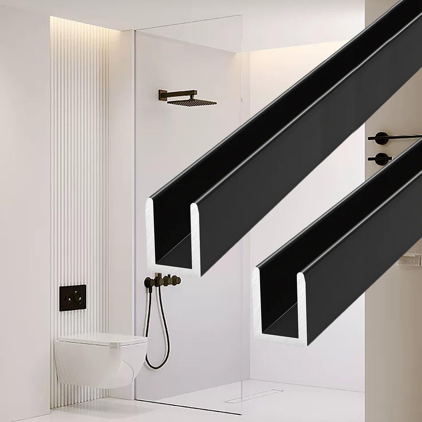 Juego de 2 Perfiles de Borde en Forma de U para Puertas de Ducha de Vidrio