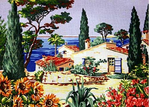 VILLA BY THE SEA NEEDLEPOINT CANVAS DESIGN