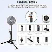 Vista 5 de Soporte de micrófono de escritorio, trípode plegable portátil para micrófono con clip de micrófono, soporte de micrófono de mesa ajustable para Blue