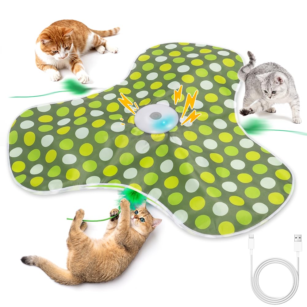 URAQT Interactive Cat Toy, Automatic Hide and Seek Indoor Cat Toys, USB Rechargeable, Removable Hidden Cat Teaser with Feathers and Realistic Mouse Squeaks for Indoor Bored Adult Cats Kittens