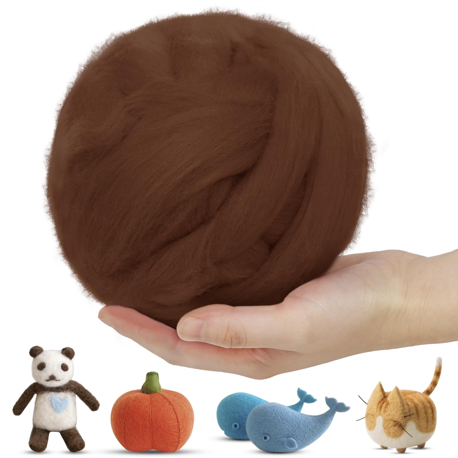LEREATI Wool Roving for Needle Felting, 200g Felting Wool Yarn Needle Felt Wool Chunky Yarn, Core Wool for Needle Felting, Hand Spinning, Wet Felting, DIY Handcrafts (Yellow Brown)