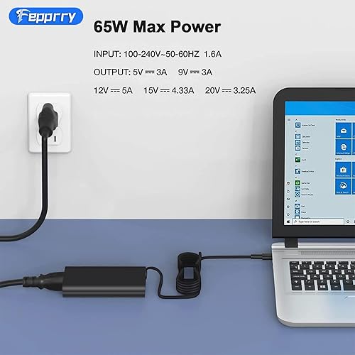 Miniatura 2 de Cargador USB C de 65 W compatible con Dell Latitude 5420 5520 5320 7420 7430 7400 7370 7390 7275 7285, XPS 13 7390 9350 9380 9370 9360 9311 0 936