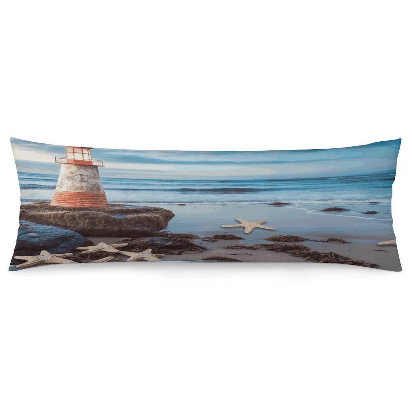 Starfish Lighthouse Beach Pillowcase Decorative Long Body Pillow Case Soft Breathable Body Pillow Cover Modern Large Pillowcase Cute Body Pillow Pillowcases for Bedroom Couch 18.9 X 53 Inch