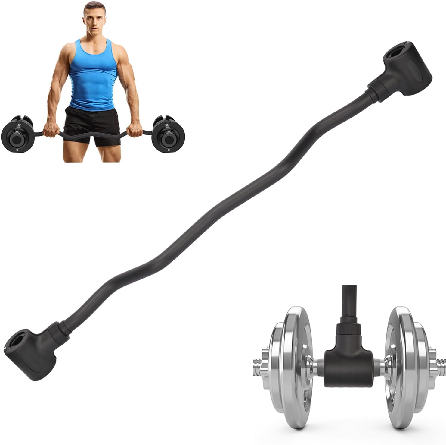 tonchean Dumbbell Converter Bar 102cm Length, Dumbbell to Barbell Converter Up to 80kg Weight Capacity, Weight Training Bar Fit for 3.81cm Diameter Grip Bar for Home Workouts Gym