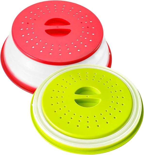 Microwave Cover Collapsible Plastic Microwave Splatter Cover Microwave Plate Cover with Steam Holes for Food Fruit Vegetables 2Pcs(Red/Green)
