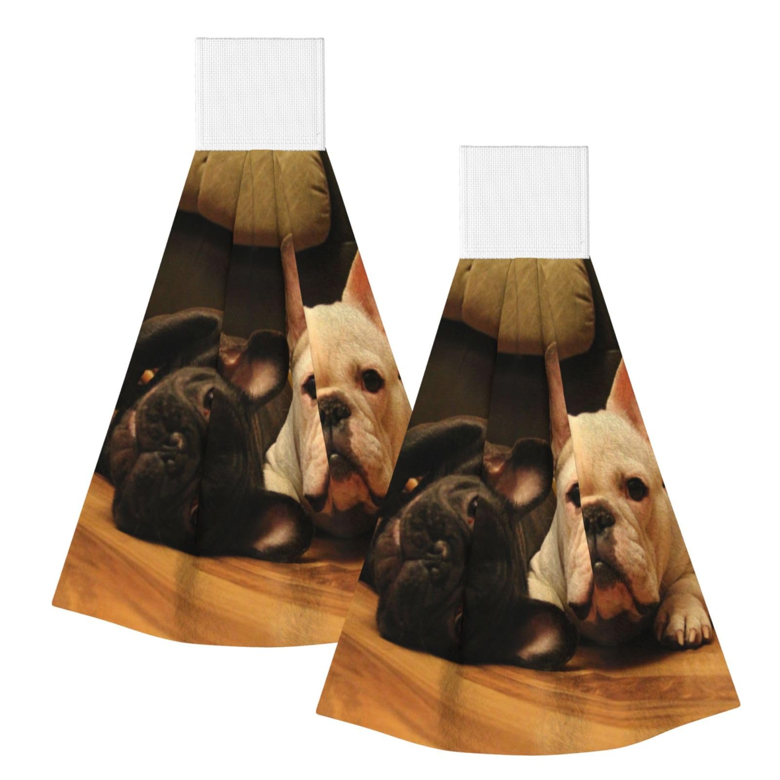 DOPKLNA French Bulldog, 2 Pcs Hanging Coral Fiber Hand Towels for Bathroom, Absorbent Kitchen Towels