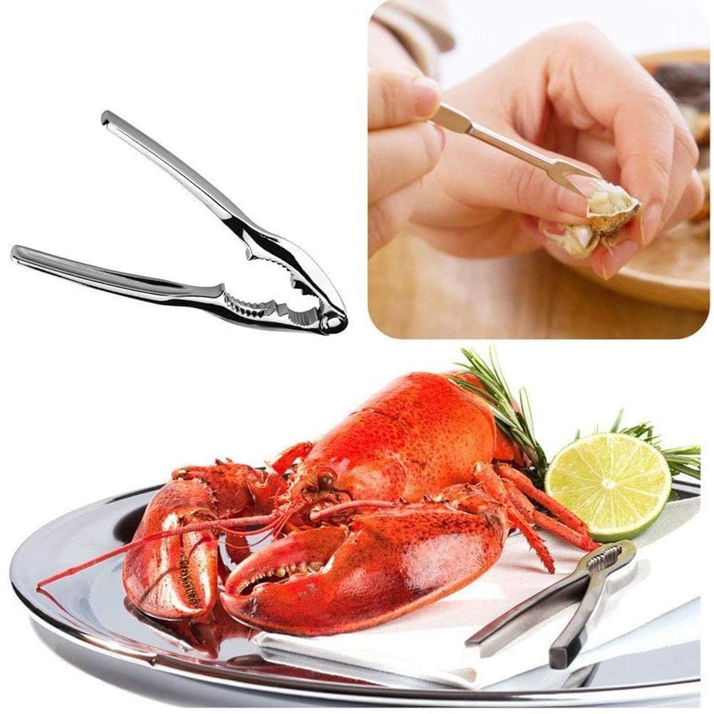 Set di Utensili per Frutti di Mare, 12 Pezzi, Pinze e Forchette per Granchio, Aragosta, Ostriche, Gamberetti, Colore Argento