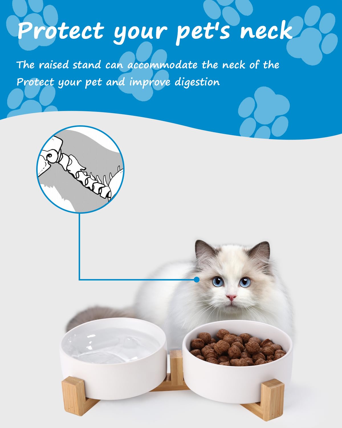 Ciotole Per Cani E Gatti In Ceramica | Set 2 Ciotole 400ml Con Base In Legno | Antiscivolo | Grigio - Foto 10