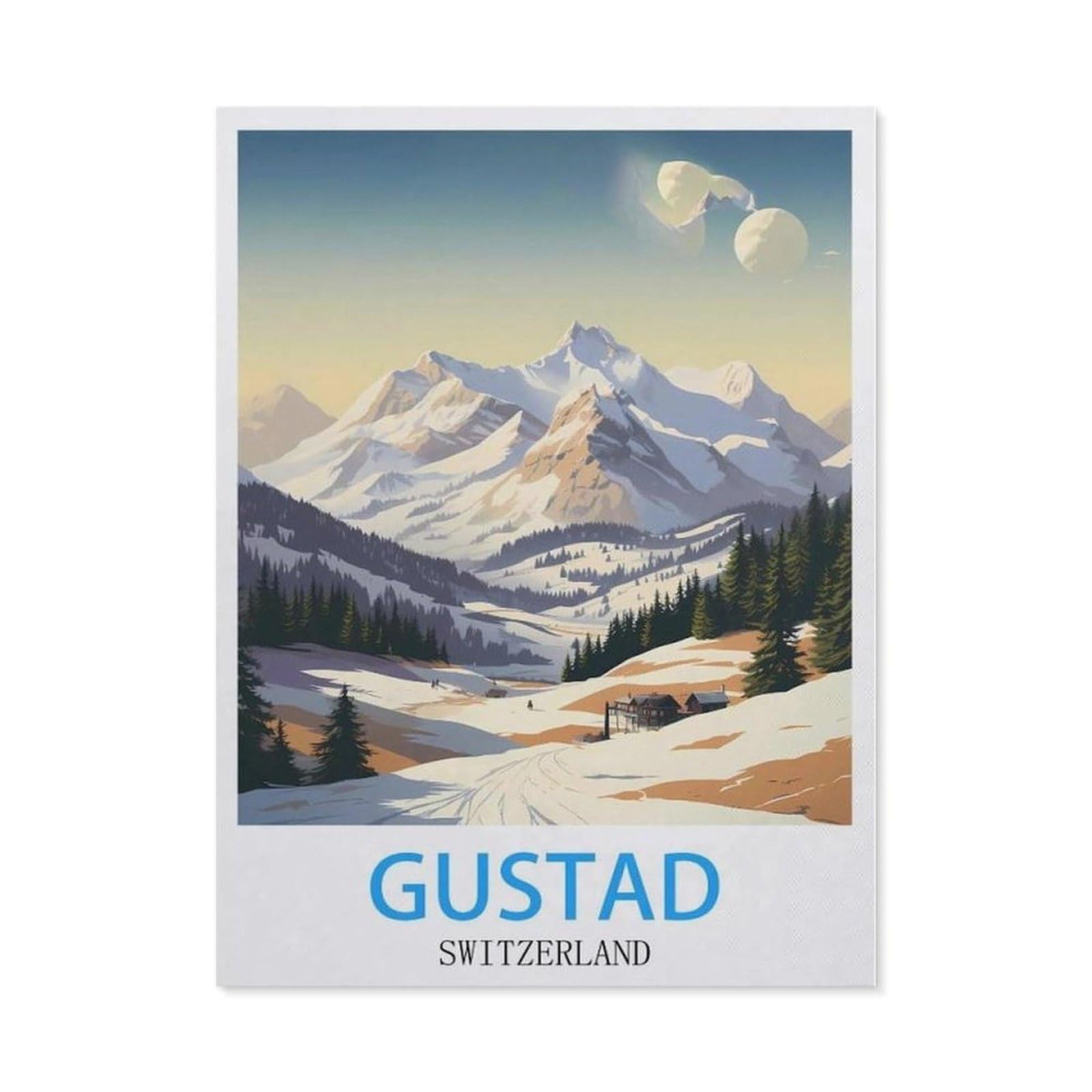 Beayodkp （50 X 60 Cm/19.68 X 23.62 Inches） Gustad Switzerland Vintage Travel Posters，Diamond Art Kits For Adults And Kids, Full Drill Round Rhinestone Paint With Diamonds-Cd69
