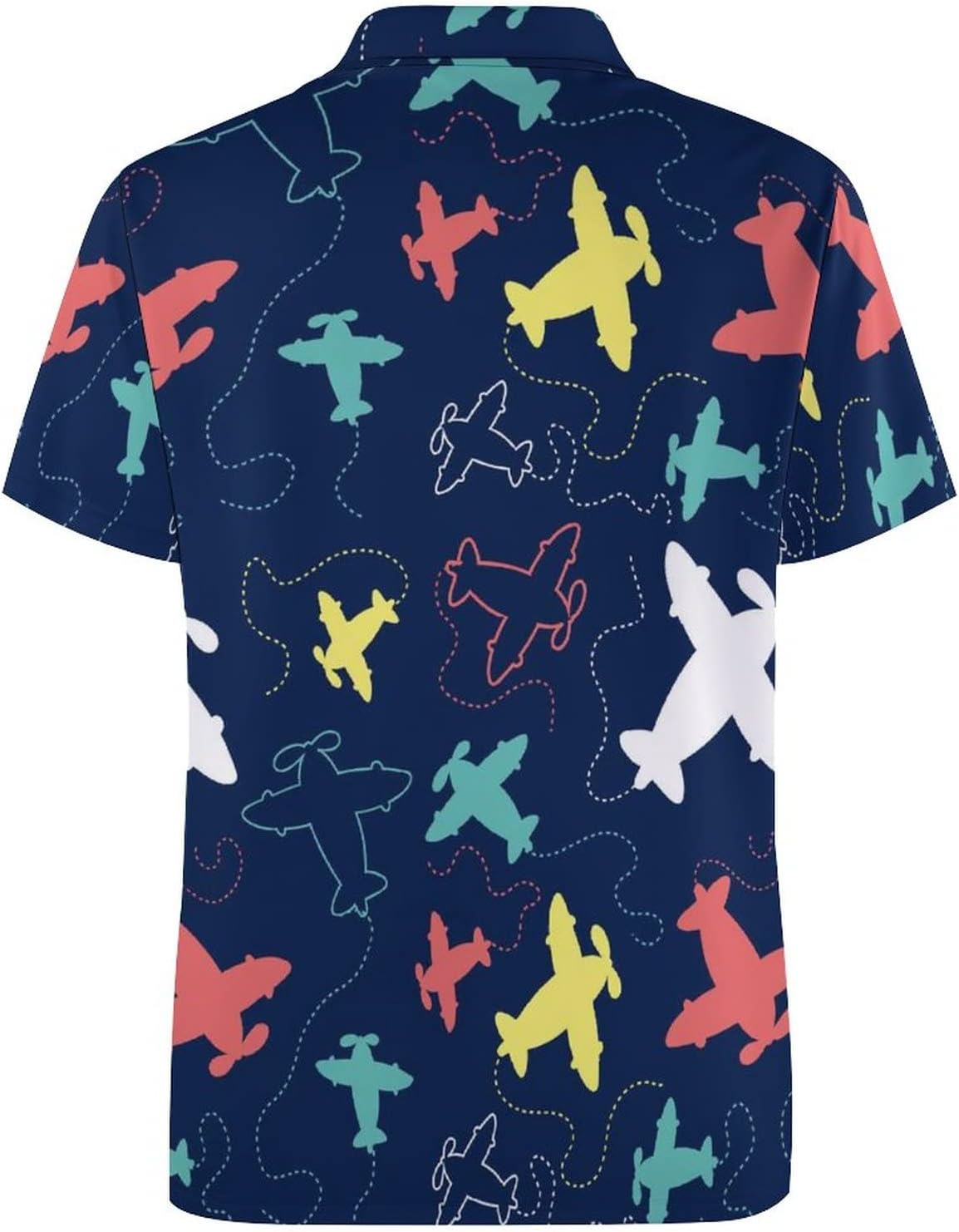 Airplane Pattern Men's Golf Polo-Shirt Casual Short Sleeve T-Shirt Classic Slim Fit Tee Tops