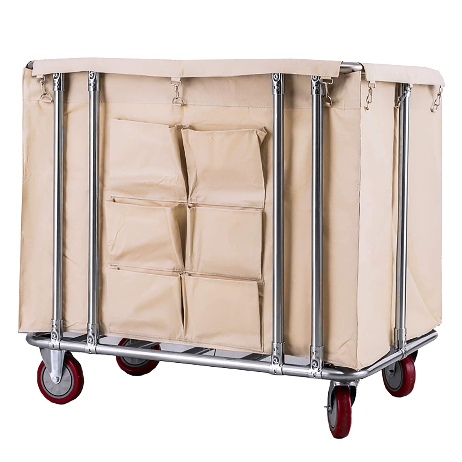 Commercial Heavy Duty Large Laundry Hamper Sorter Cart With 6 Cloth Bag 5 Inch Wheels Stainless Steel Oxford