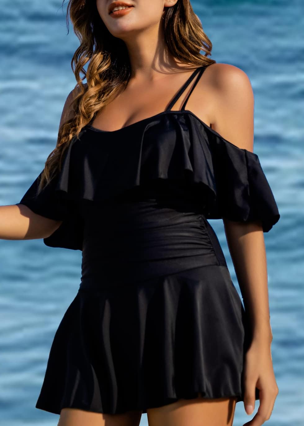 COCOPEAR One Piece Swimsuit Women Plus Size Bathing Suit Off Shoulder Tummy Control Swim Dress 2026 - Image 4