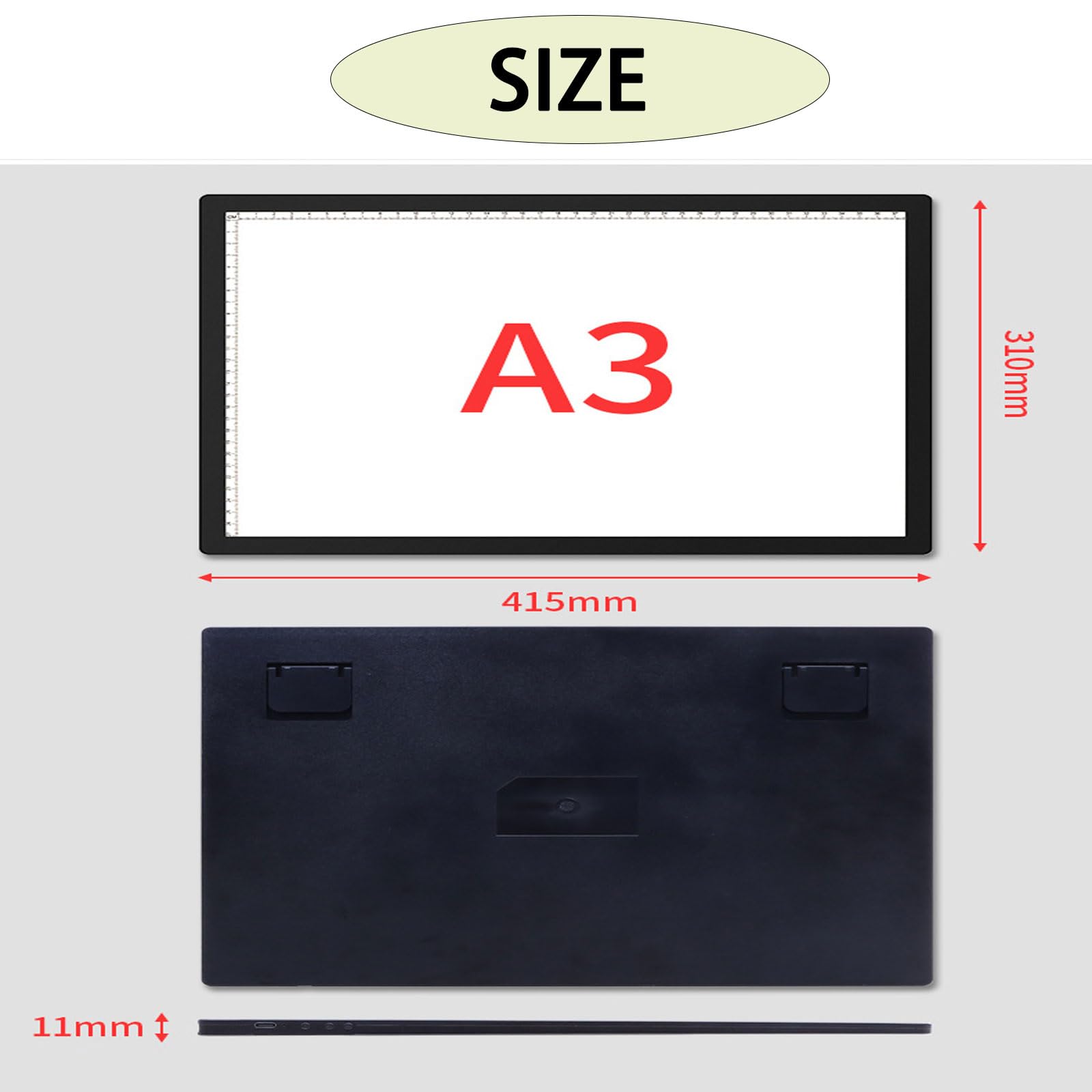 Table Lumineuse À Led À Rechargeable, Tablette de Dessin À Led A3 avec Base Et Clip Cachés, Ultra-mince A4 Plaque Lumineuse pour Peinture Diamant, Traçage, Dessin, Croquis, Etc