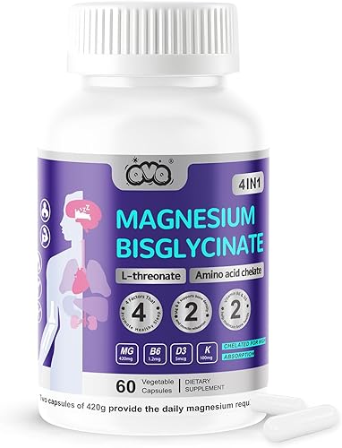 Suplemento quelatado de aminoácido L-treonato de bisglicinato de magnesio de 420 mg con vitamina y potasio Fórmula de alta absorción para relajación