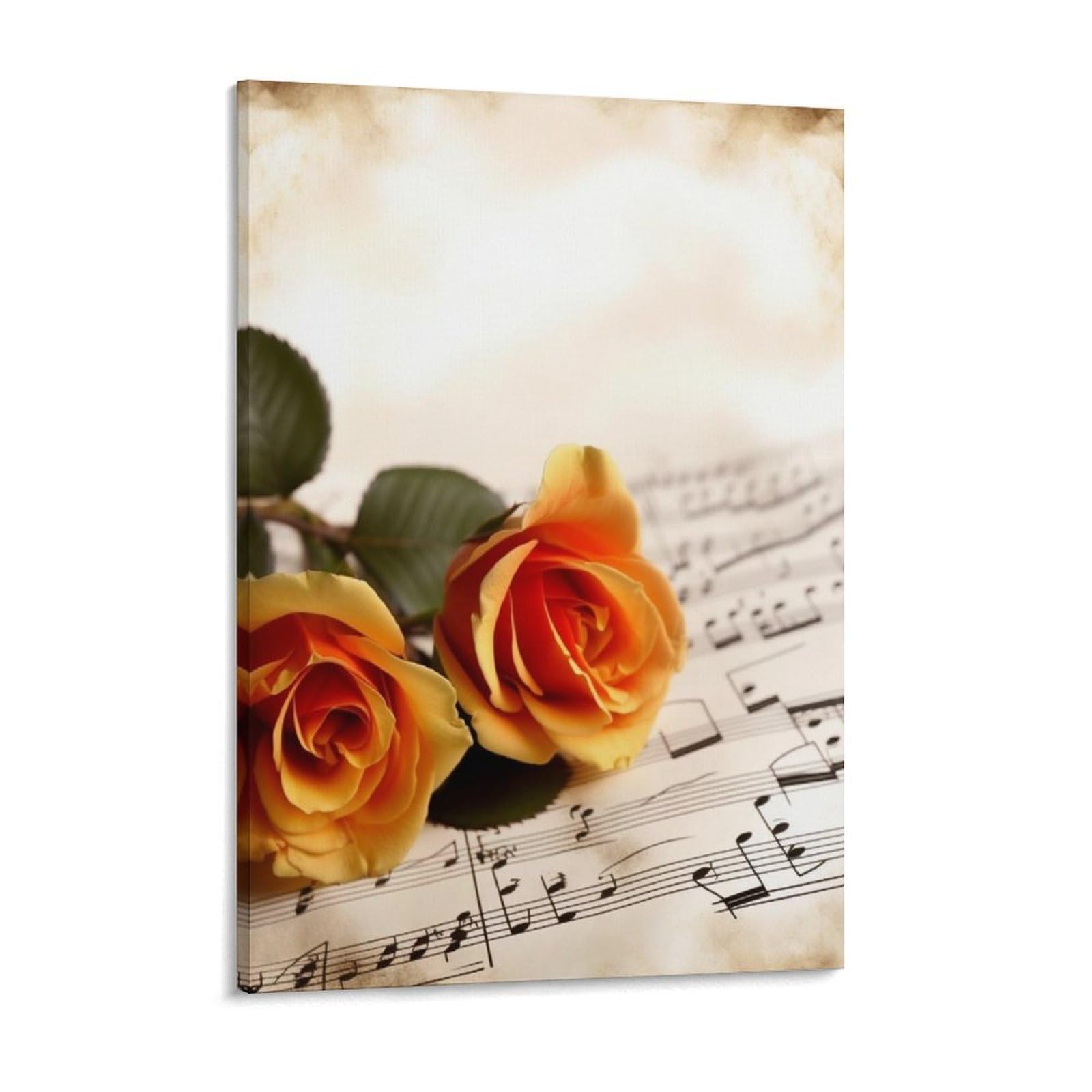 Music Roses Romantic Canvas Wall Art for Bedroom 18x24inch Canvas Prints Artwork for Walls Modern Picture Artwork Painting for Living Room Aesthetic Wall Paintings for Bathroom Kitchen Office