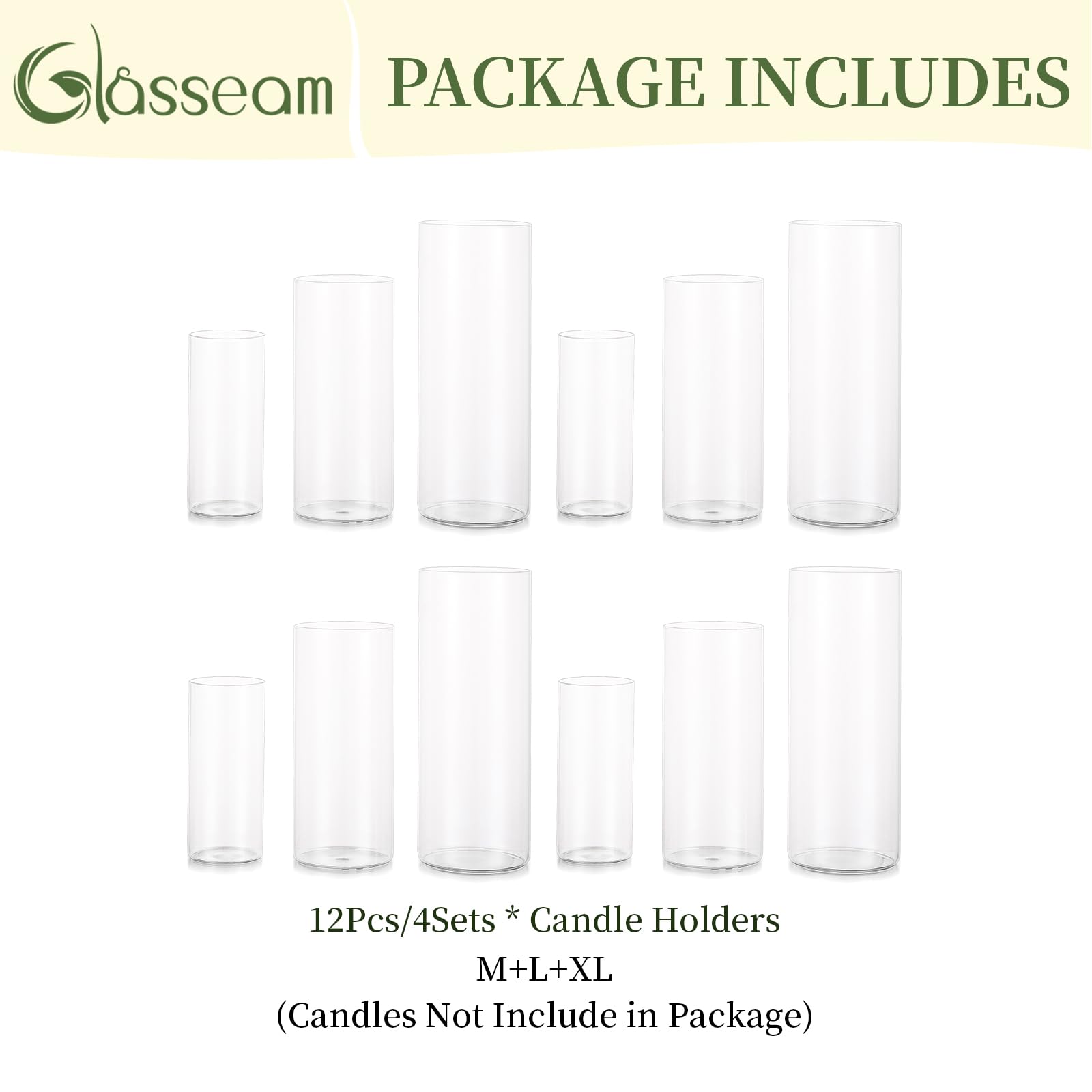 Portacandele Hurricane Cilindro Di Vetro: Vaso Di Fiori Trasparente Per Candelabro Candele Galleggianti Per Candele Galleggianti Per Decorazioni Per La Tavola Da Pranzo Centrotavola (M+L+XL x 4)