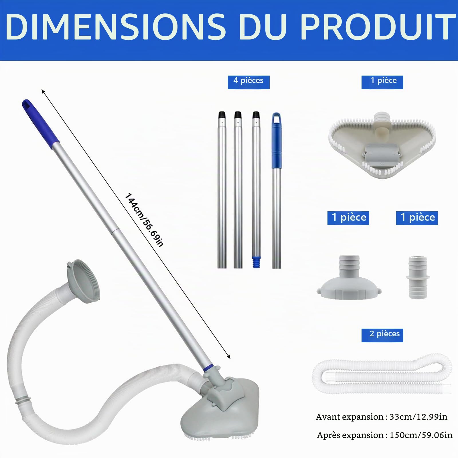 Kit De Nettoyage,Aspirateur de Piscine,Kit d'entretien pour Piscine,Aspirateur sous-Marin,Balai Aspirateur Piscine,Accessoire de Piscine,pour Spas,Jacuzzi,Piscines