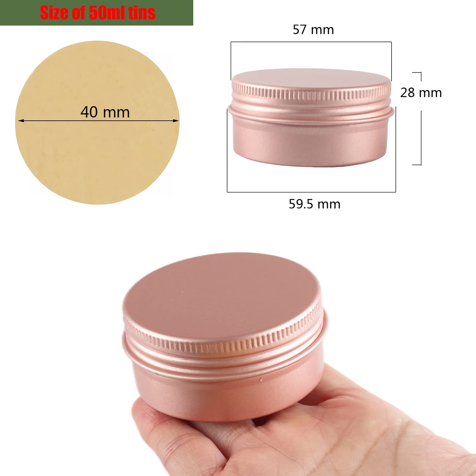 48 Pezzi Vasetti Alluminio, 50ml Rosa opaco - D57mm x H28mm Barattoli di Alluminio, Rotonda Scatola Alluminio, Vasetti Vuoto Metallo Contenitore per Candela Crema Cosmetici Viaggio