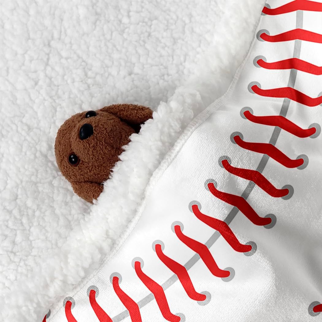 YISUEMEI Baseball Texture Sherpa Blanket, Soft and Plush Classic Sports Theme Fleece Throw Blanket for Adults Men Boys, 60x80 Inches