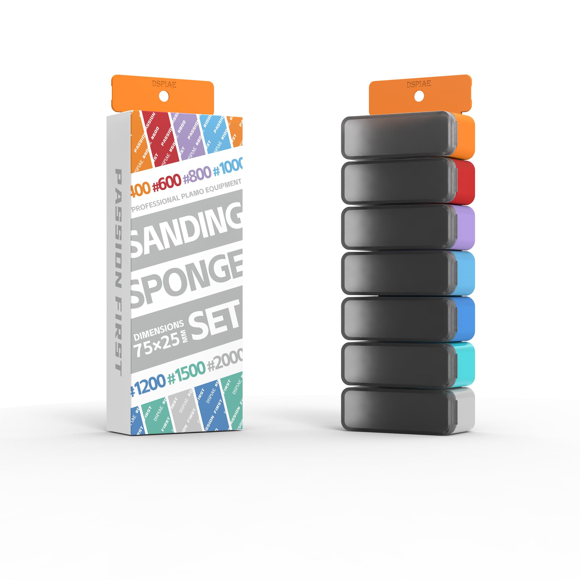 DSPIAE Set di carta vetrata lavabile in spugna con contenitore, 42 pezzi, grana 400-2000, 75 x 25 mm, spessore 3 mm-10 mm
