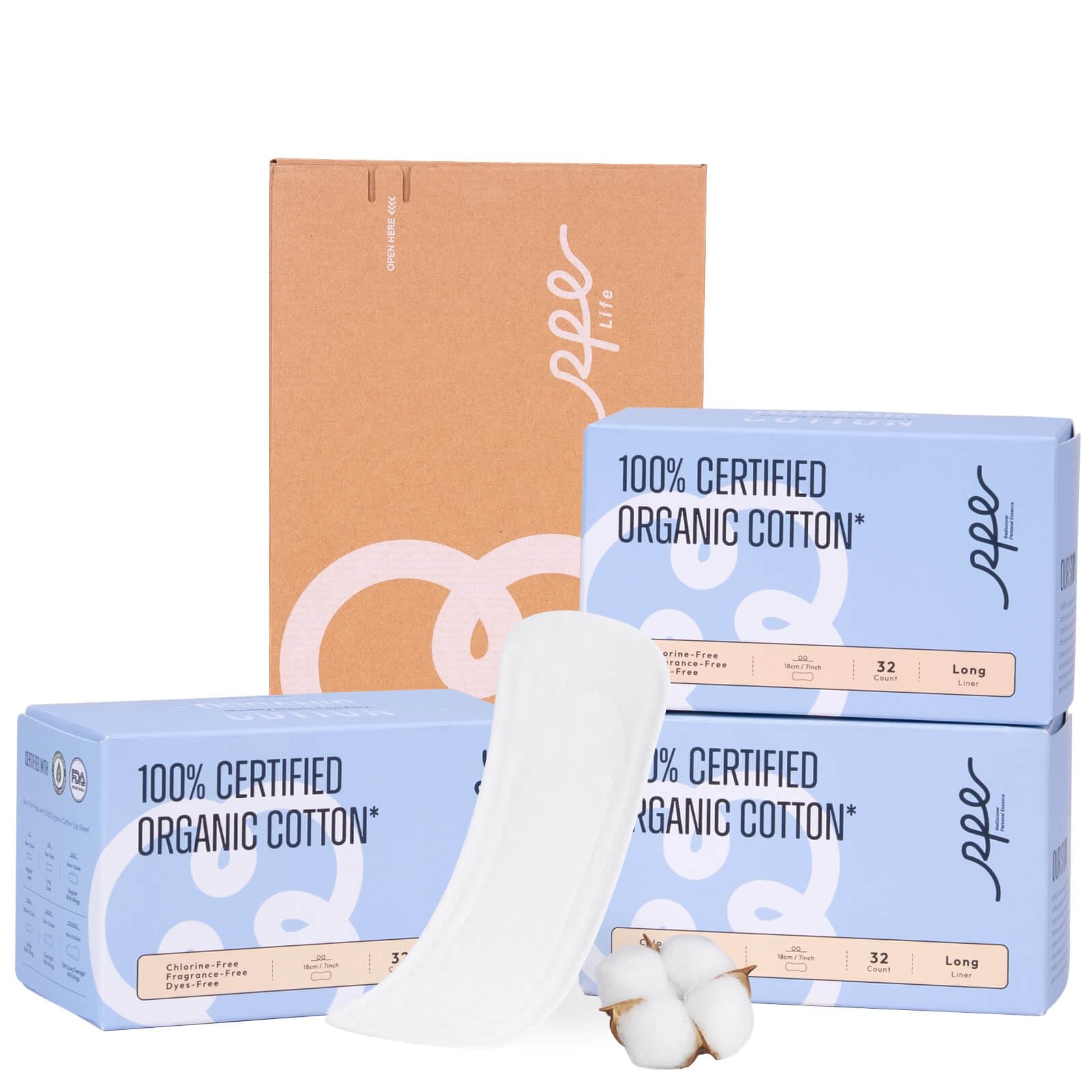 Rpe Life 100% Organic Long Panty Liners for Women - 96ct, Ultra Thin Cotton Cover, Light Absorbency, Unscented Barely There Pantiliners (Long Liner,