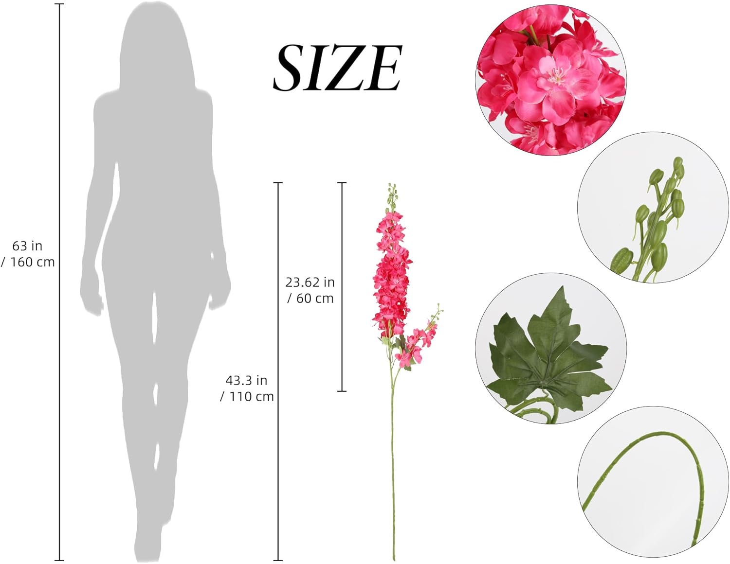 IPOPU 43.3" Delphinium Artificial Flowers 5PCS Faux Delphinium Flowers Larkspur Long Stem Artificial Flowers for Wedding Table Centerpieces Home Garden Decor(Hot Pink) - Image 5