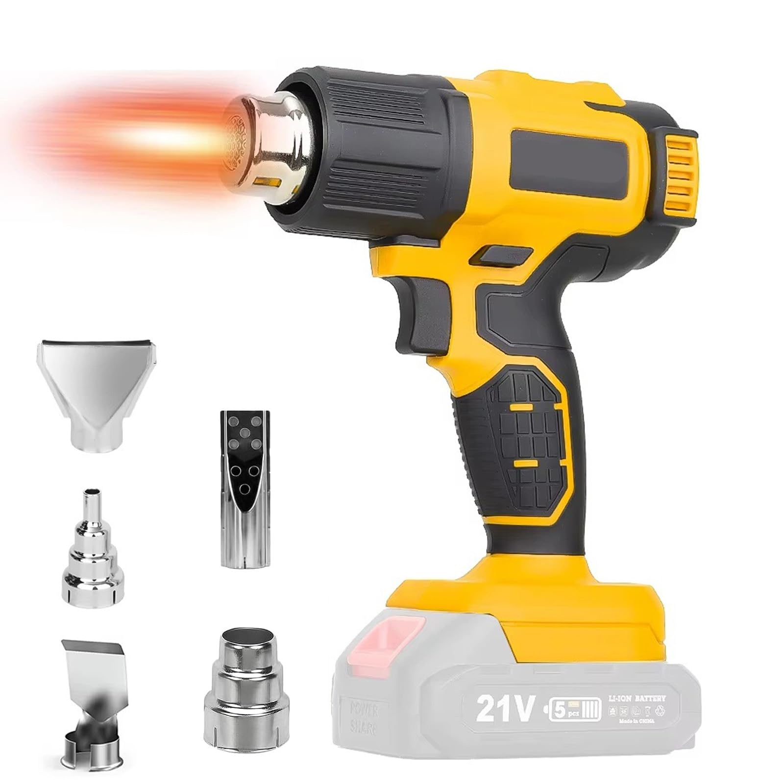 Pistola de calor inalámbrica para batería Makita de 18 V, con pantalla LCD, pistola de calor para soldar, doblar tubos, eliminación de pintura, pistola de calor, máx. 550 °C, con 5 boquillas (sin