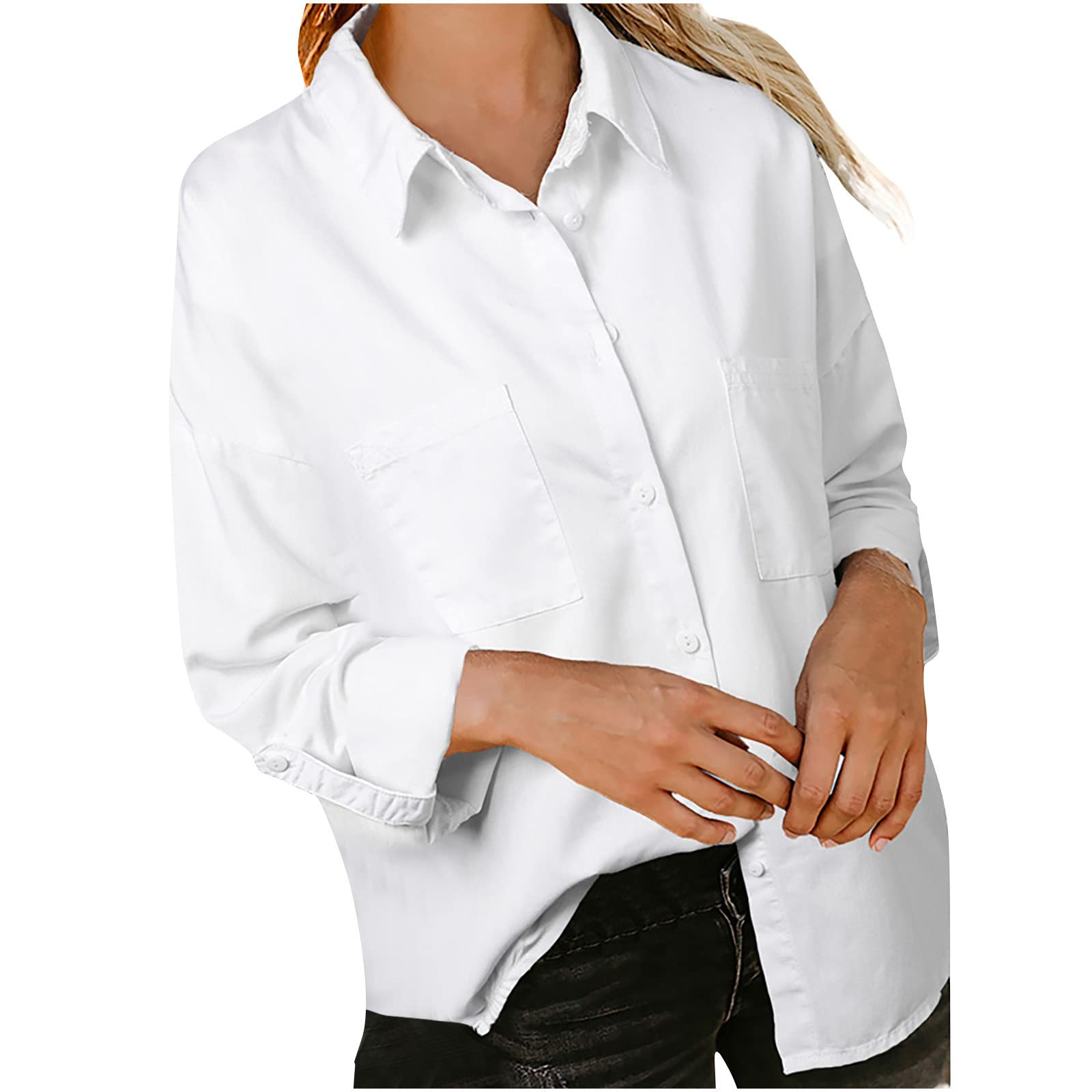 TURWXGSO Women's Denim Jackets Sale Promotion Casual Jean Jackets Clearance Lapel Collar Long Sleeve Jackets Loose Fit Button Blouses Shirts for Ladies UK Size