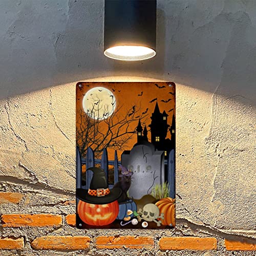 Plaque métal Halloween déco murale rétro sorcière chat noir - 5