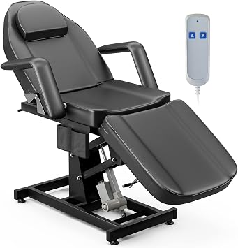 SyyBhb Electric Height Adjustable Esthetician Chair Facial Bed, 3-Section Folding Lift Tattoo Chair Bed Massage Table for Spa, Lash Extension, Microblading, Wax, Medical Treatment, Black