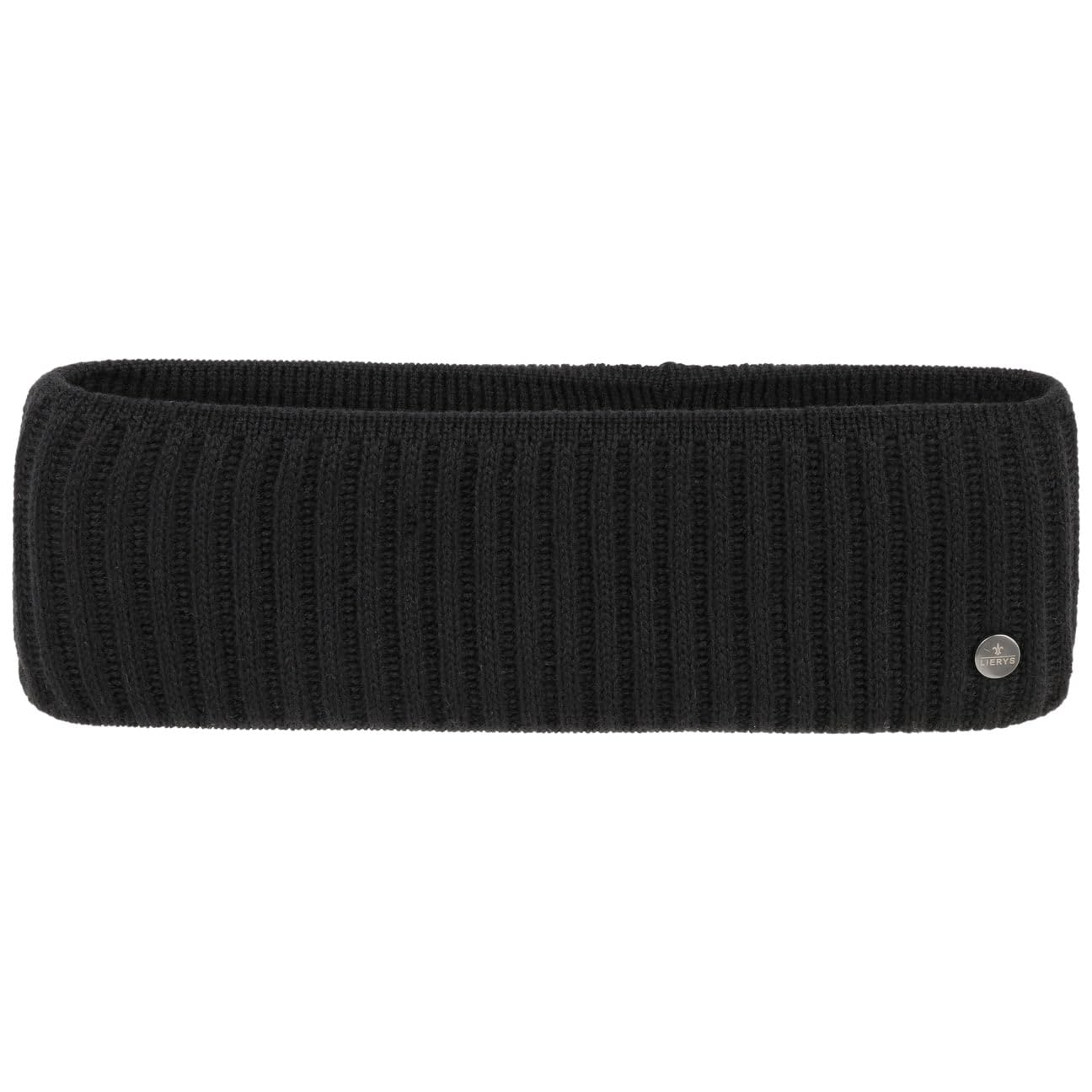 Lierys Ferri Women´s/Men´s Headband (8.5 cm Wide) - Made in Germany - Rib Knit Ear Muffs Made of new Wool - Ear Warmers Lined with Cotton - Head Wrap Autumn/Winter - Black