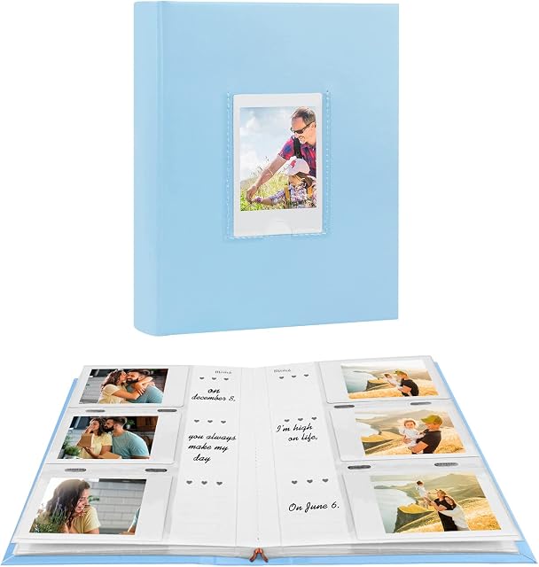180 Pockets Photo Album for Fujifilm Instax Mini 12 11 40 9 7+ Evo Camera, For Polaroid Camera, Front Window, Photo Book with Writing Space for Polaroid 3 Inch Instant Film,K-pop Photocards (Blue)