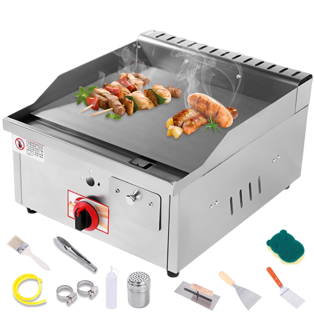 Profesional Plancha de Gas Butano, Plancha Acero inoxidable 40 x 35 cm Protector contra Salpicaduras Cajón Drenaje para Grasa portátil para Adecuado para restaurantes bares familia cámping (40 X 35cm)