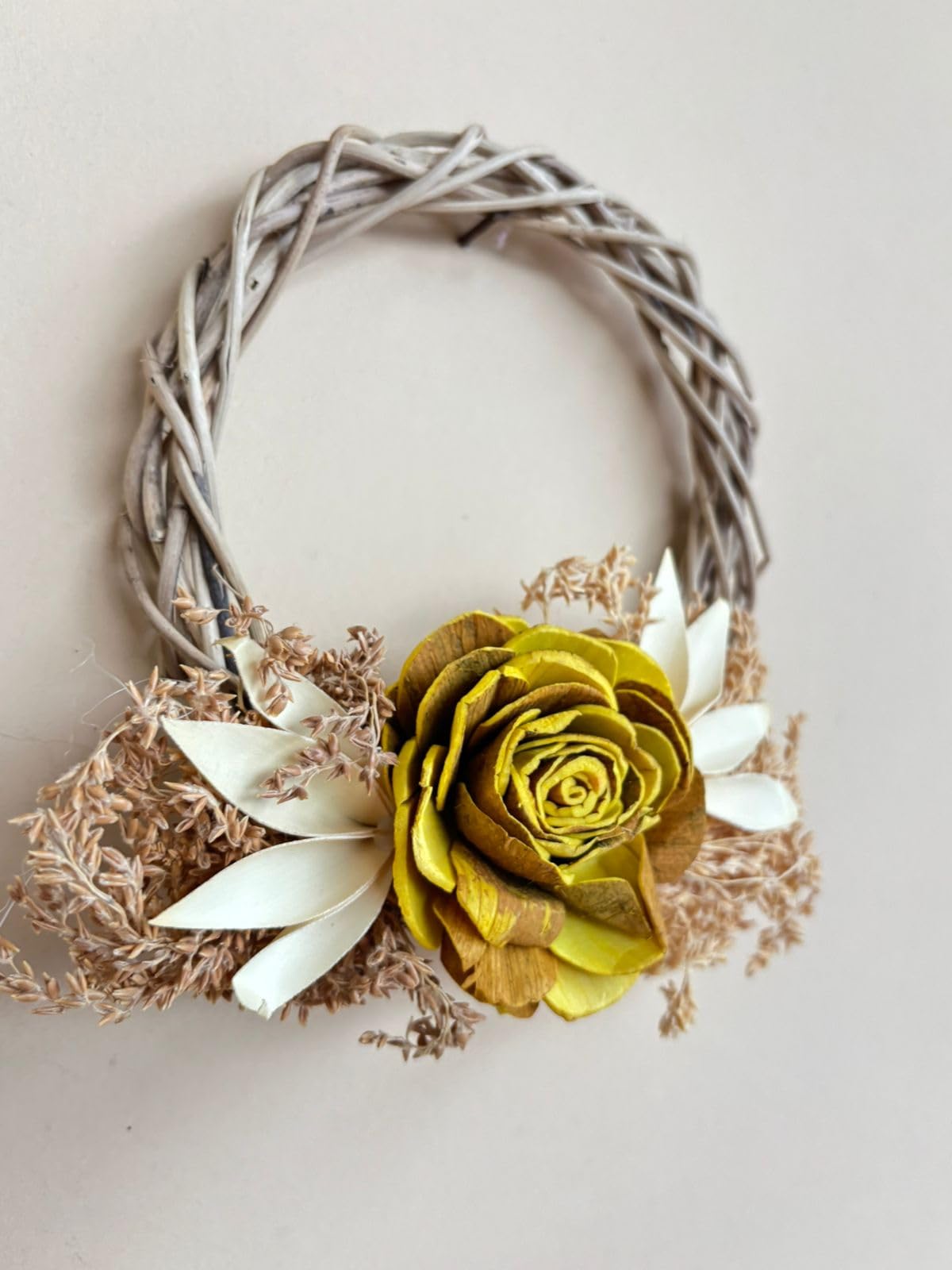 VIBES N SPACES 6.10 Inch Decorative Wicker Wreath | Natural Dried Flowers Wall & Door Hanging | Rustic Farmhouse Style Wreath for Festivals & Home Decor (Yellow) 1