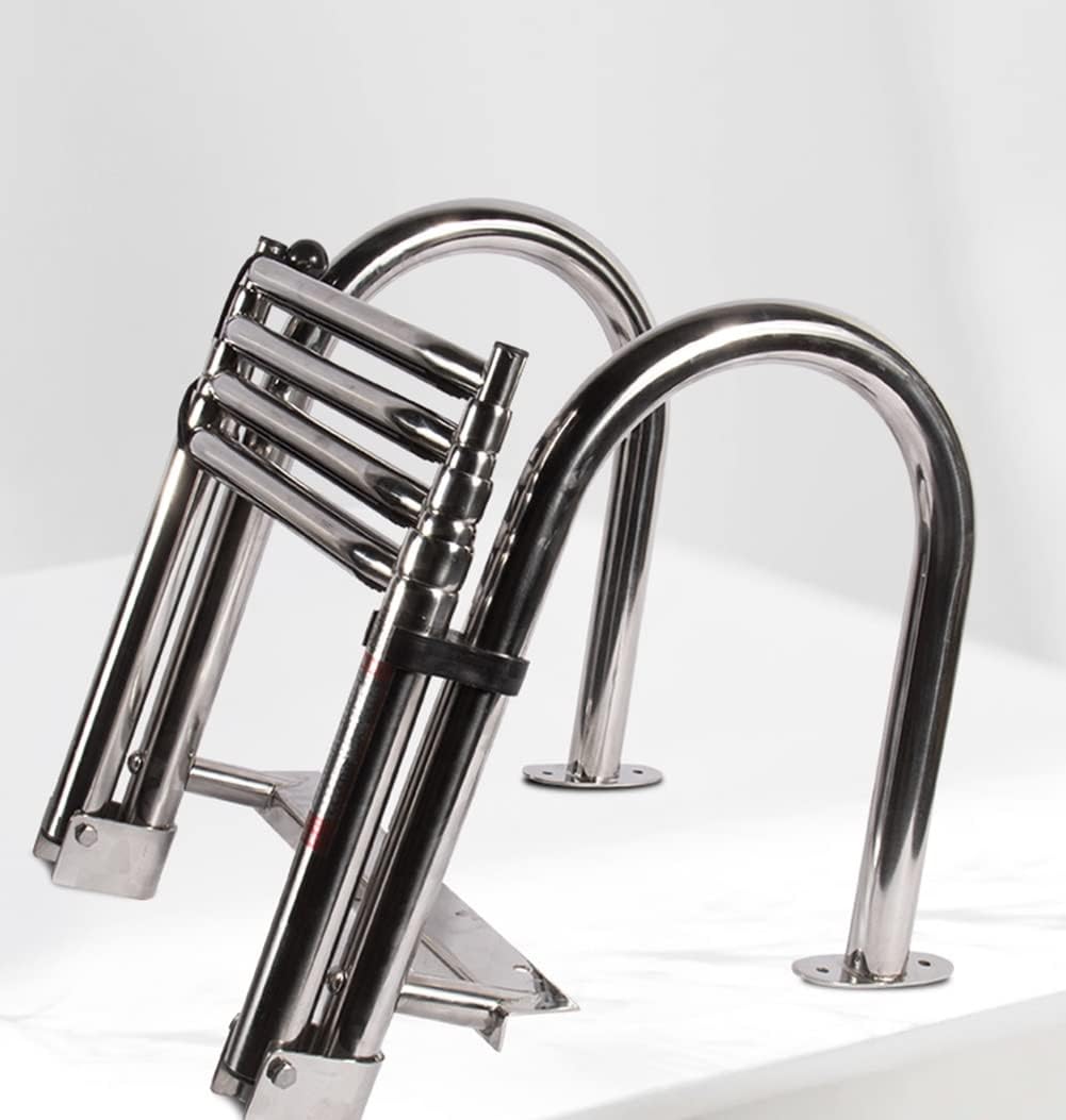 Stainless Steel 4 Step Folding Marine Ladder Heavy Duty Telescoping Ladder for Boat Yacht Dock/Silver