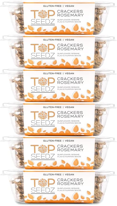 Top Seedz Certified Organic Gluten Free Rosemary Seed Crackers | 6-Pack | 5 Ounces | Healthy Vegan Crackers with Plant Based Protein | Made of Sunflower, Flax, Sesame and Pumpkin SeedUSDA Organic