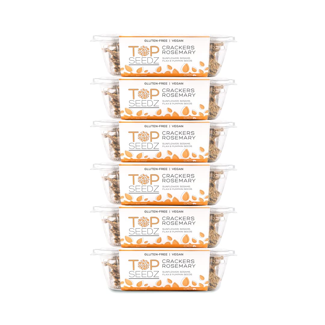Top Seedz Certified Organic Gluten Free Rosemary Seed Crackers | 6-Pack | 5 Ounces | Healthy Vegan Crackers with Plant Based Protein | Made of Sunflower, Flax, Sesame and Pumpkin SeedUSDA Organic