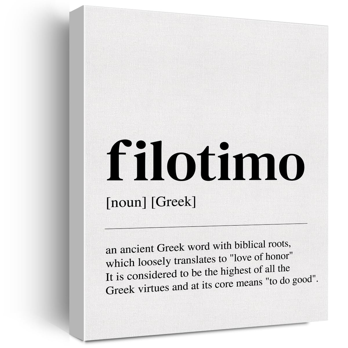 Filotimo Definition Canvas Wall Art Poster Print Gift, Greek Art Filotimo Quotes Painting Ready to Hang Home Office Decor (11.5" x 15")