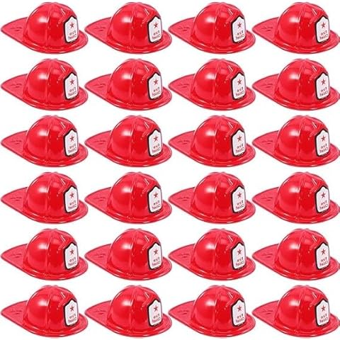 COSBAY 24 Pcs Kids Firefighter Hat,Red Fire Chief Helmet for Boys Girls,Plastic Fireman Helmet,Bulk Soft Children’s Fireman Hat for Kids Role Play Party Costume Dress Up Accessory Cover