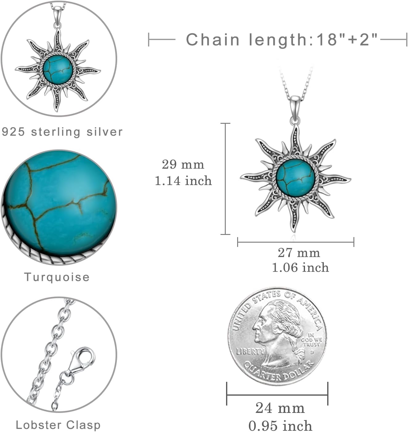 Genuine Turquoise Necklaces for Women 925 Sterling Silver Western Necklace Vintage Western Nature Gemstone Real Turquoise Jewelry for Women - Image 6