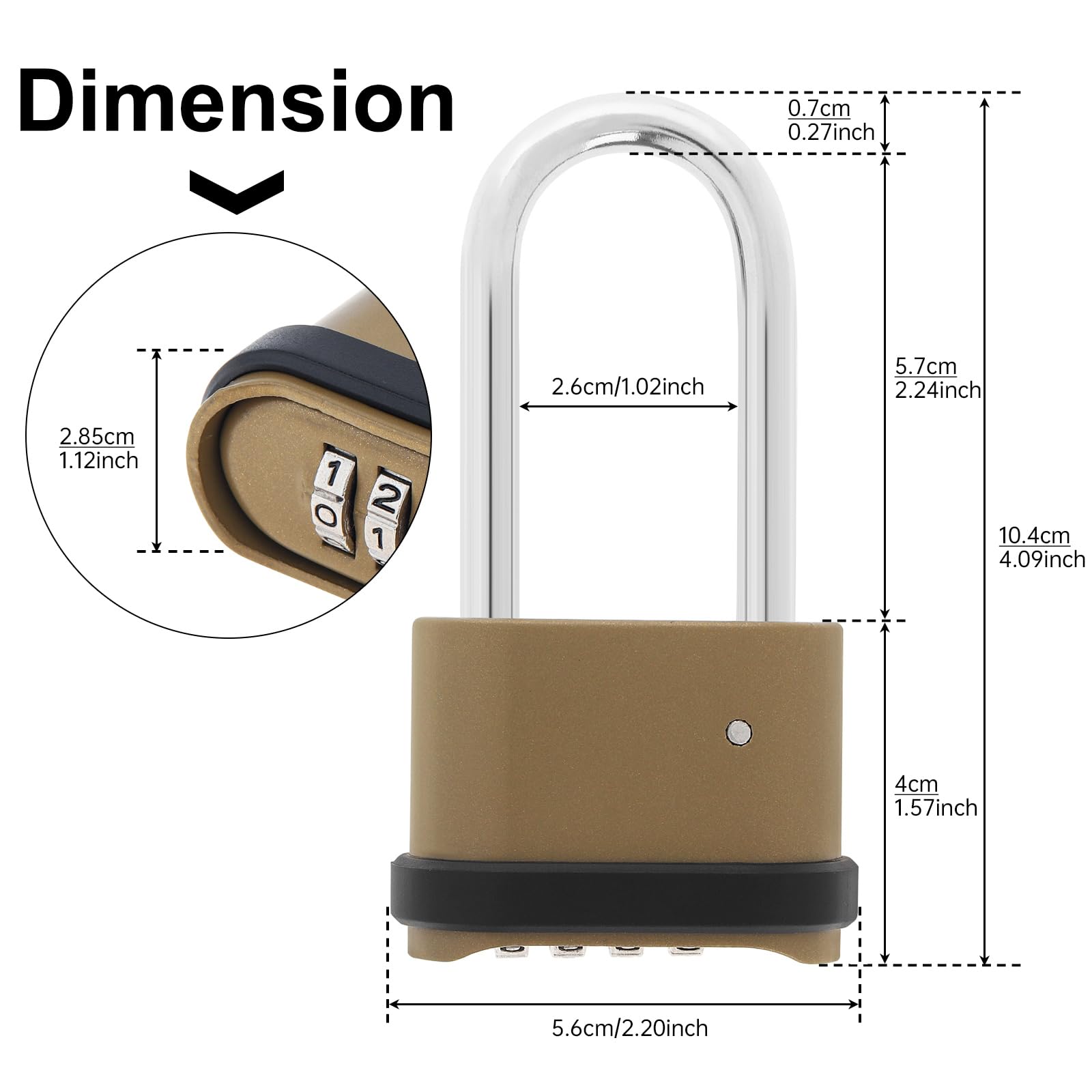 Candado de combinación de 4 dígitos, candado de combinación resistente con grillete de 2.5 pulgadas de largo, candado impermeable para exteriores, para puerta, patio, valla, escuela (2)