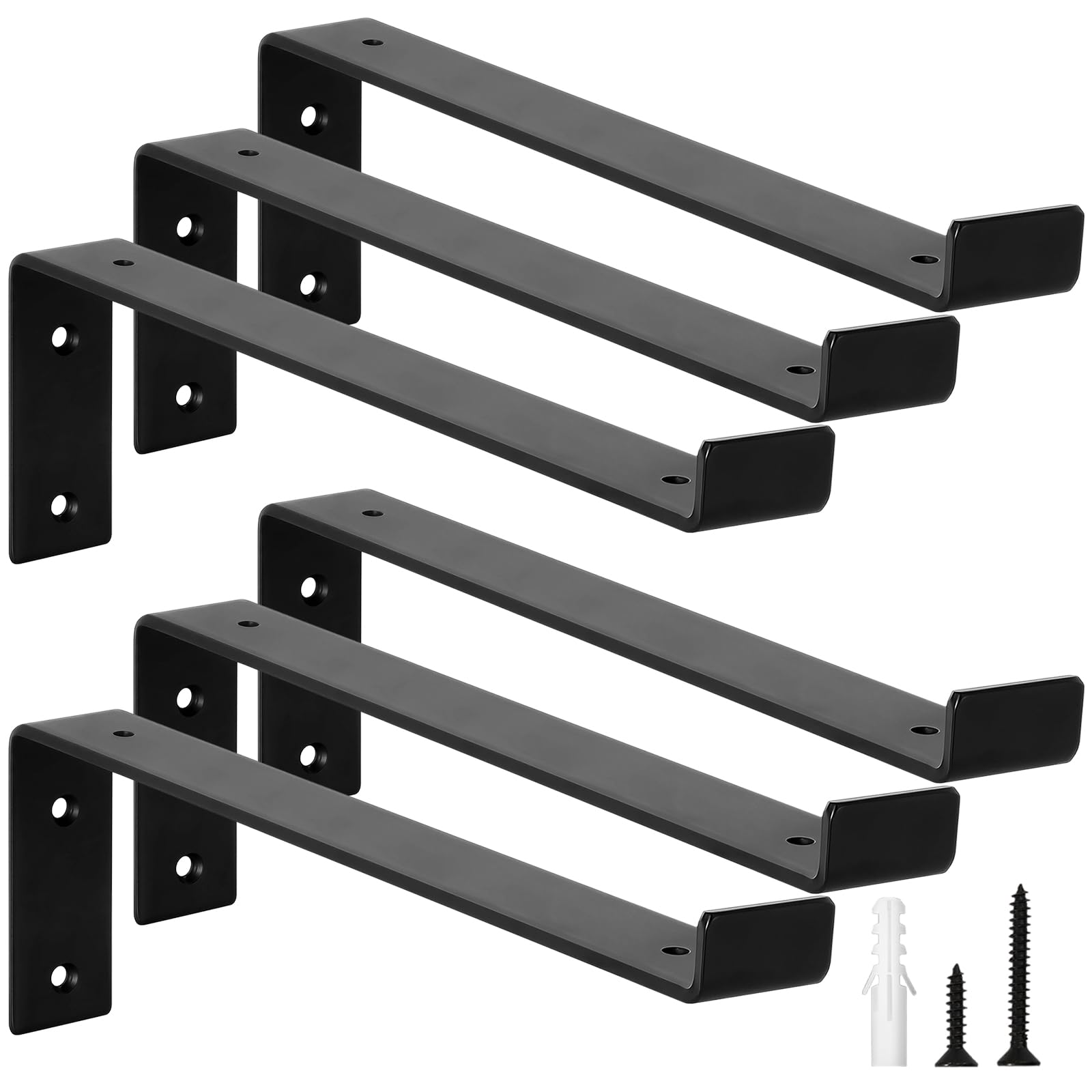 scicent 6 Pack Shelf Brackets Heavy Duty with Lips, 50KG Capacity, 5mm Thick Wall Brackets for Shelves (Black 12 Inch)