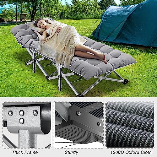 Aboron 2Pack Folding Camping Cots For Adults, Cot For Sleeping Double-Layer 1200D, Heavy Duty Guest Bed W/Mattress Carrying Bag Home Camping Office Vacation Nursing (2, B-Stripe Cot&Pad) #TOP2